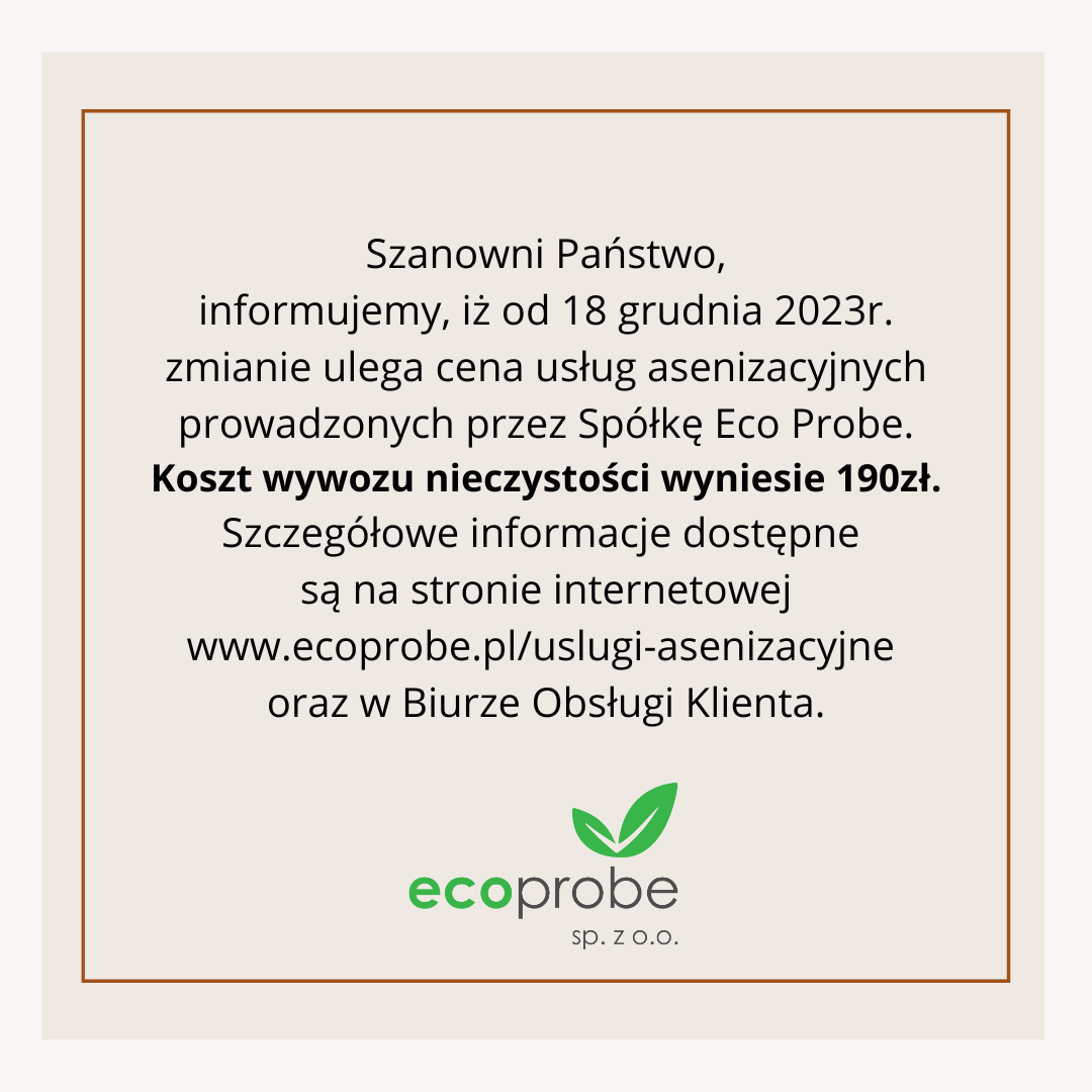 Zmiana ceny usług asenizacyjnych